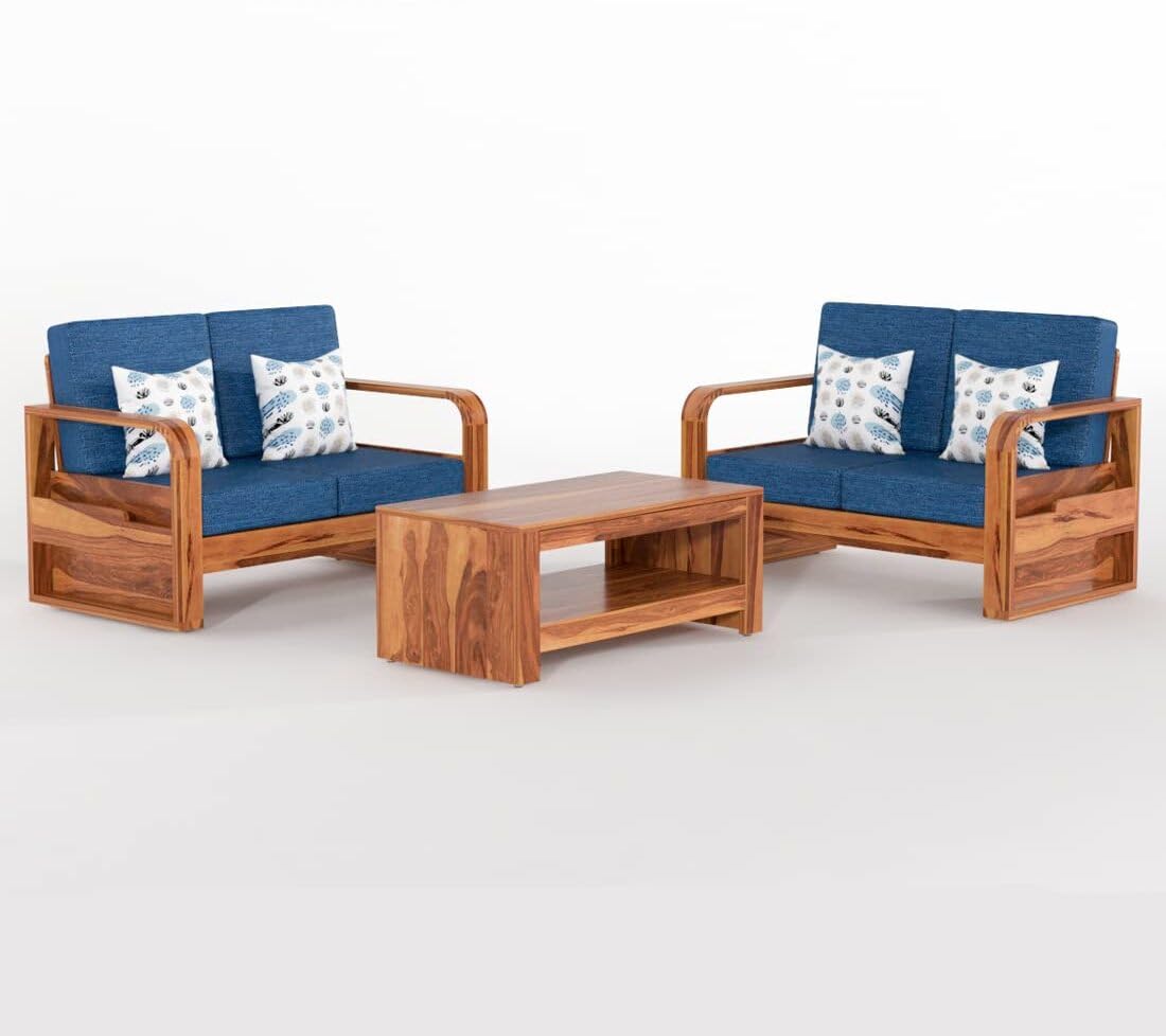Sheesham Wood Sofa Set 4 Seater with Coffee Table for living room