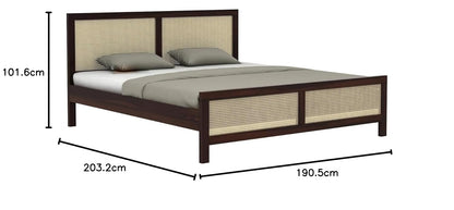 Solid Sheesham Wood King Size Bed with Cane Headboard & Footboard