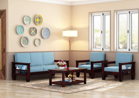 Sheesham Wood Sofa Set for Living Room (3+1+1) with Side Magazine Rack
