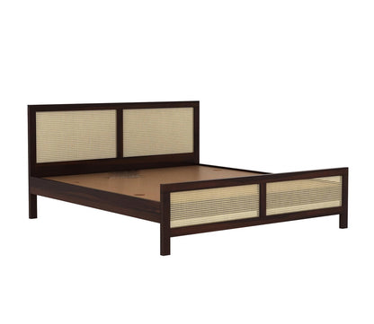 Solid Sheesham Wood King Size Bed with Cane Headboard & Footboard