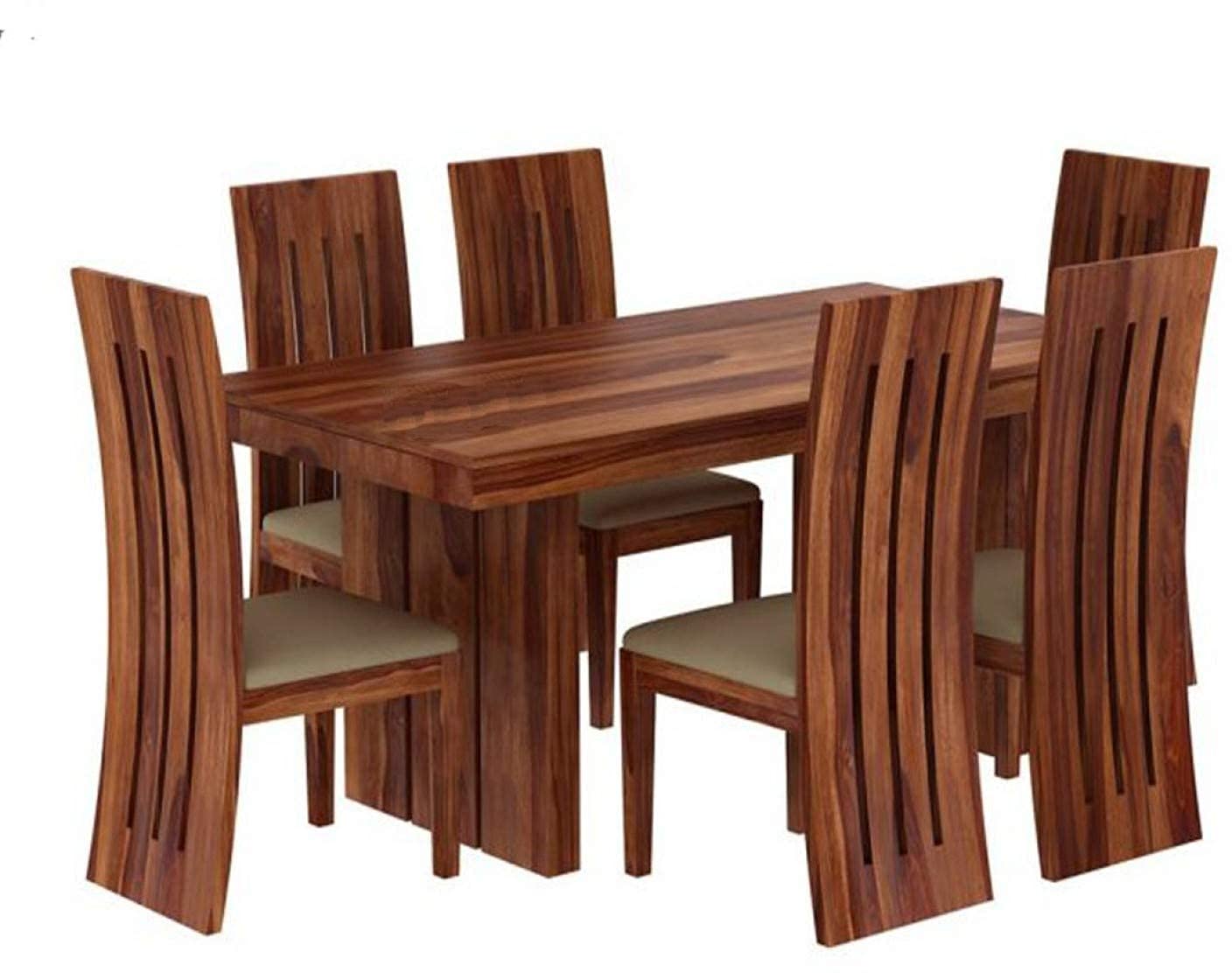 Solid Sheesham Wood 6 Seater Dining Table Set with Curved High Back Chairs