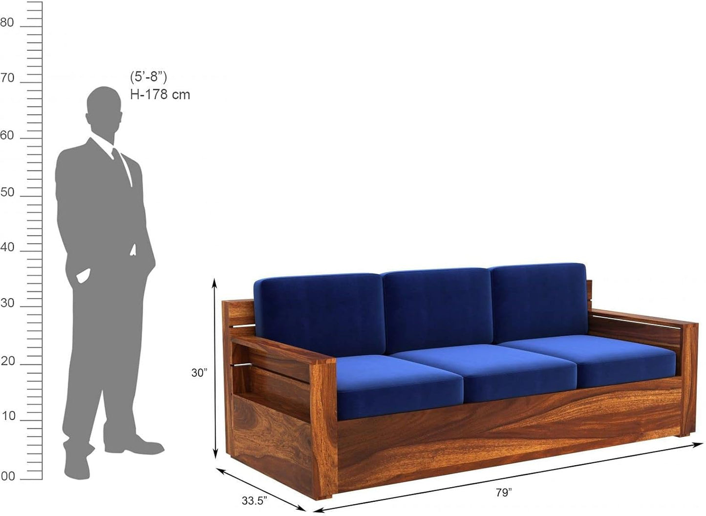 Solid Sheesham Wood Modern 3+1+1 -Seater Wooden Sofa for Living Room