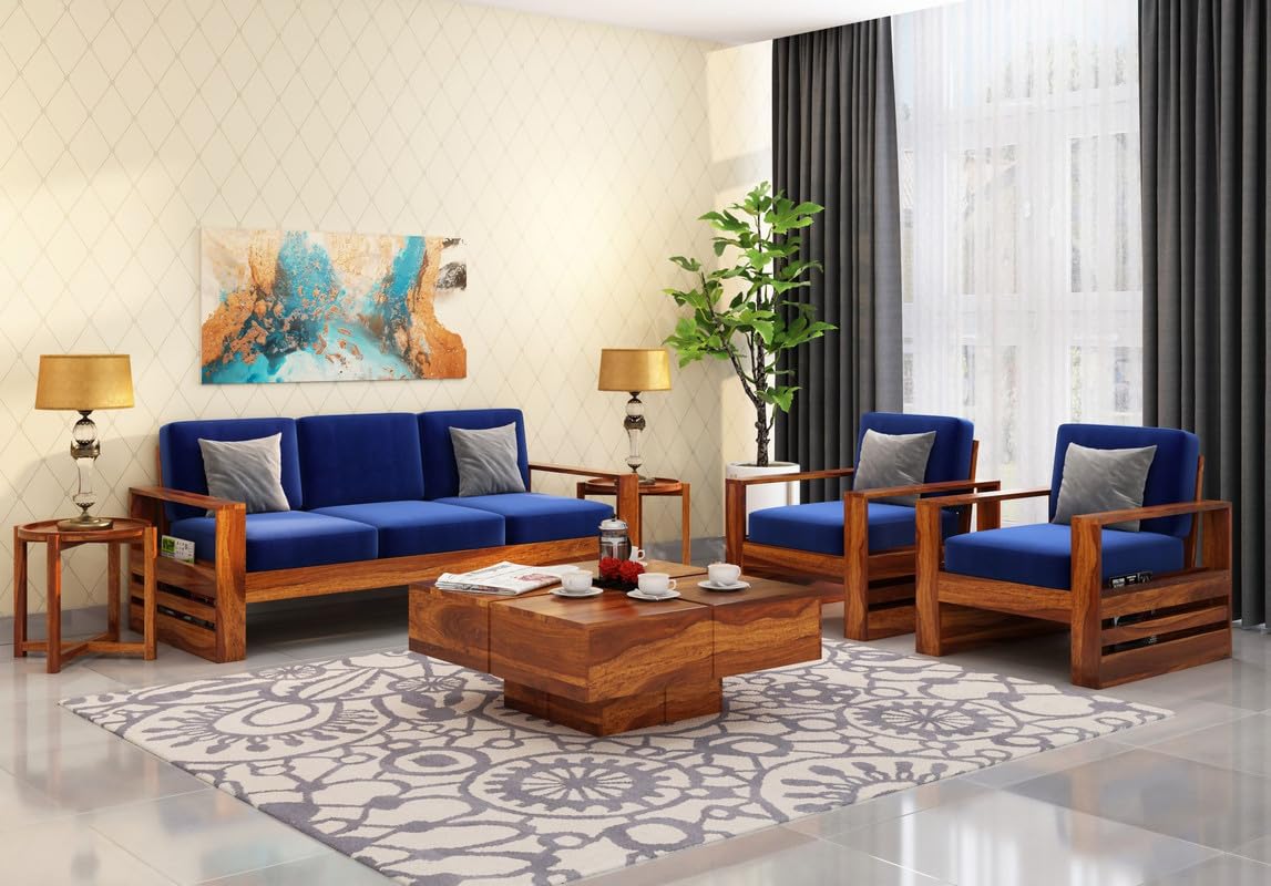 Wooden Sofa Set in Solid Sheesham Wood – 5 Seater ( 3+1+1 )