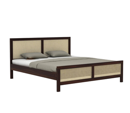 Solid Sheesham Wood King Size Bed with Cane Headboard & Footboard