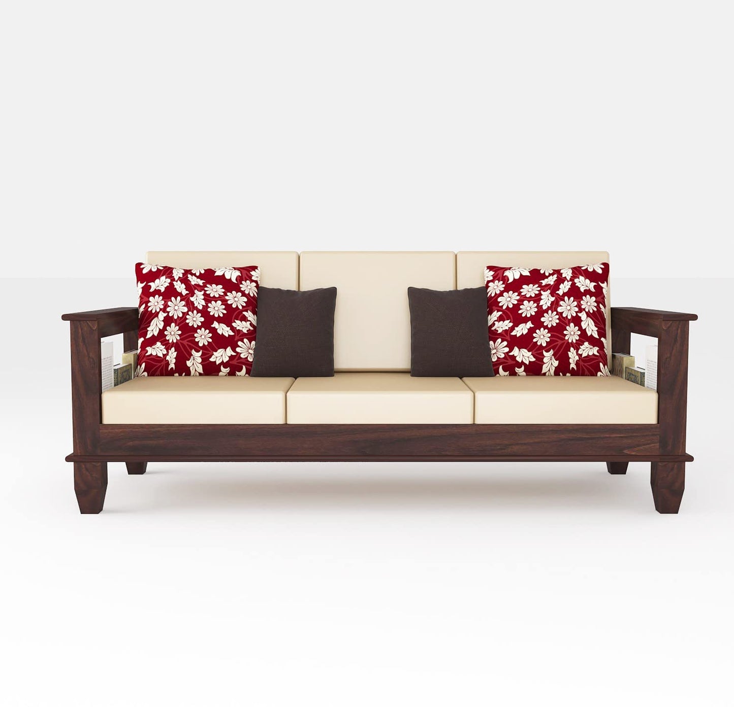 Solid Sheesham Modern Living Room 3 Seater Wooden Sofa