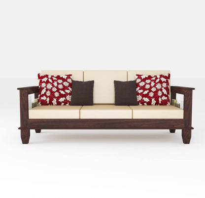 Solid Sheesham Modern Living Room 3 Seater Wooden Sofa