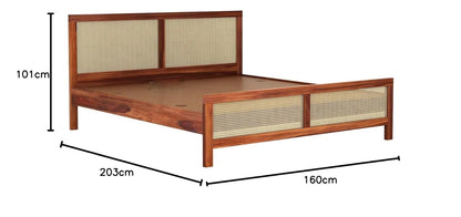 Solid Sheesham Wood queen Size Bed with Cane Headboard & Footboard