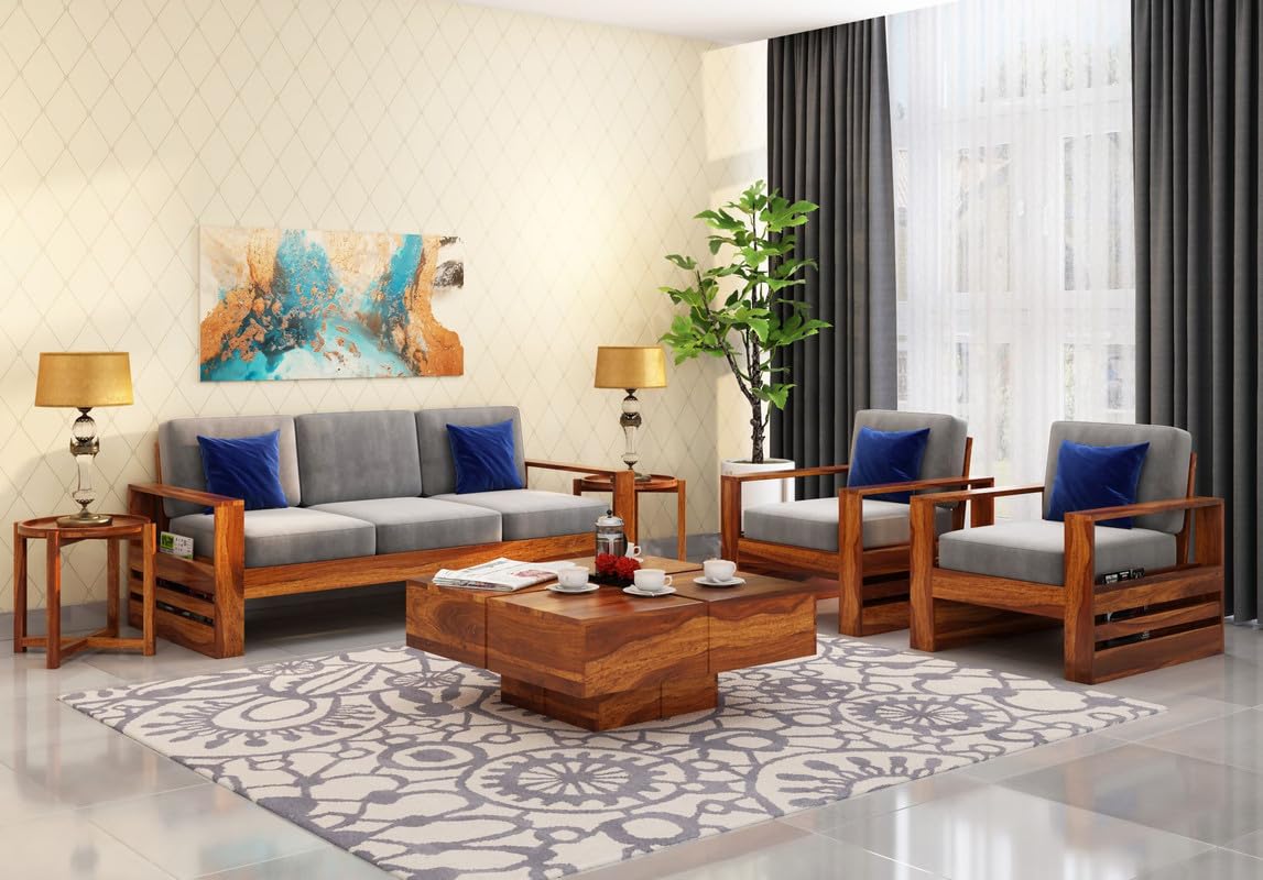 Wooden Sofa Set in Solid Sheesham Wood – 5 Seater ( 3+1+1 )