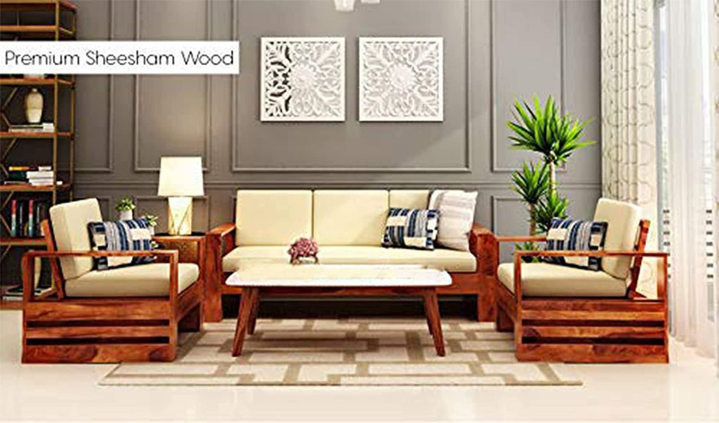 Solid Sheesham Wood Sofa Set 3+1+1 Seater | Modern Wooden Sofa