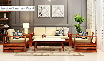 Solid Sheesham Wood Sofa Set 3+1+1 Seater | Modern Wooden Sofa