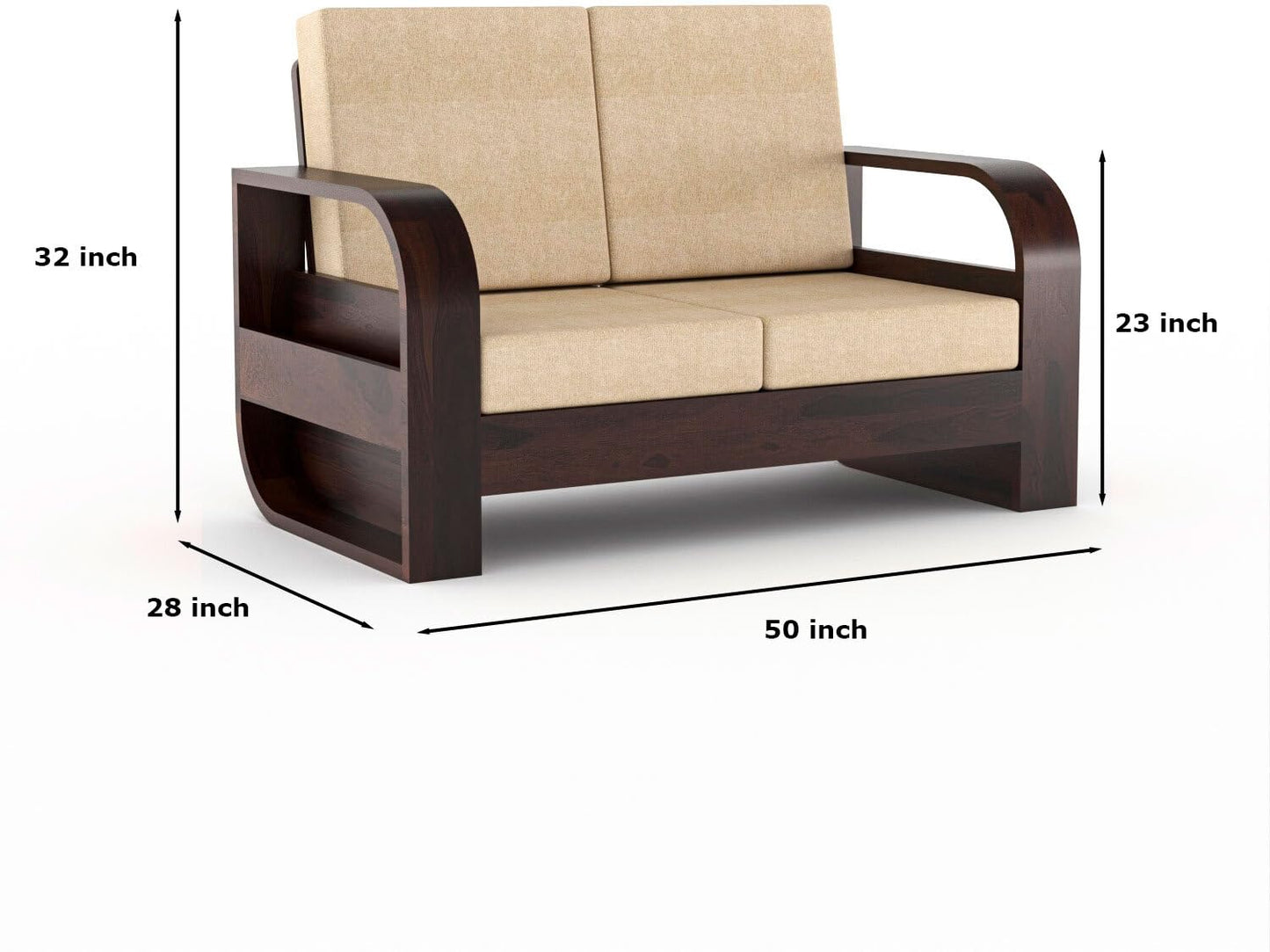 Solid Sheesham Wood 2 Seater Sofa for Living Room