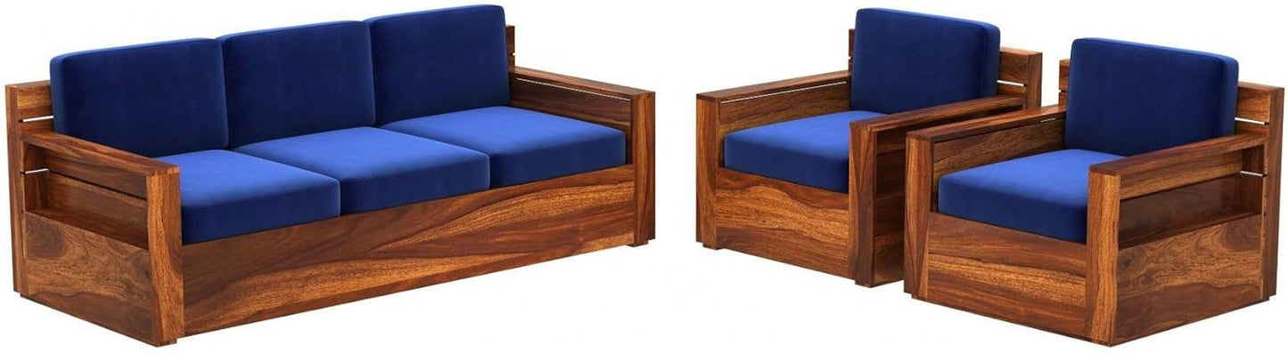 Solid Sheesham Wood Modern 3+1+1 -Seater Wooden Sofa for Living Room