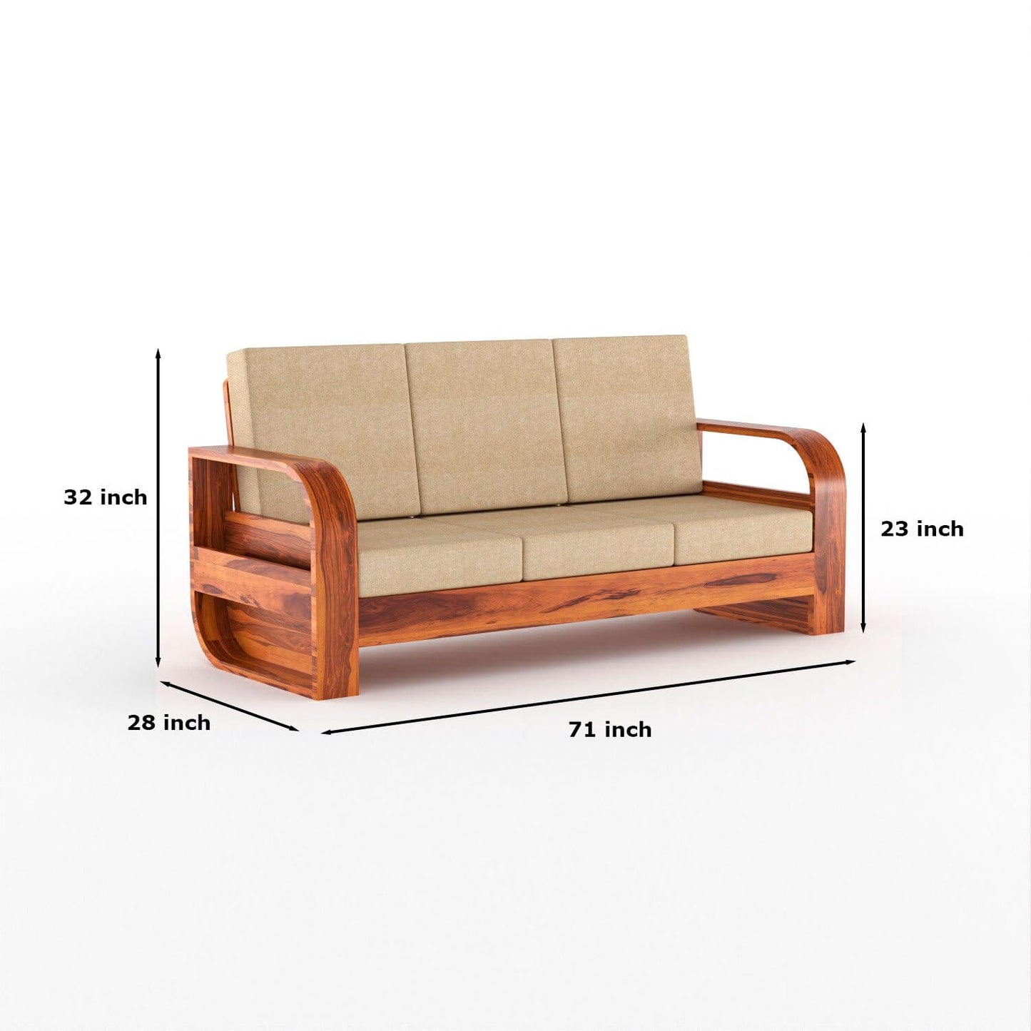 Solid Sheesham wood 3 Seater Wooden Sofa for living room