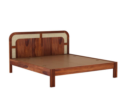 Premium Sheesham Wood queen Size Bed with Cane Headboard