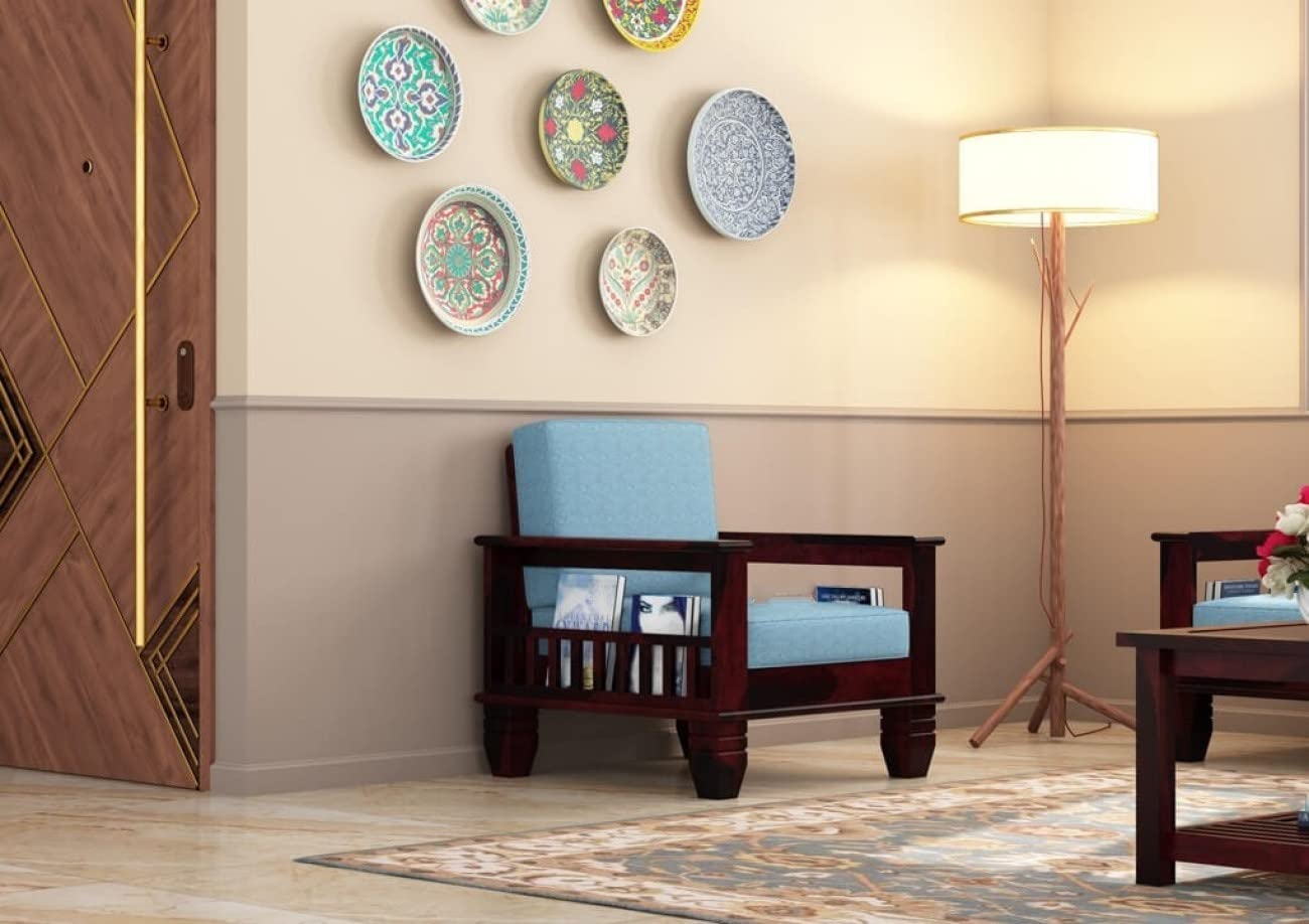 Sheesham Wood Sofa Set for Living Room (3+1+1) with Side Magazine Rack