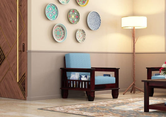 Sheesham Wood Sofa Set for Living Room (3+1+1) with Side Magazine Rack