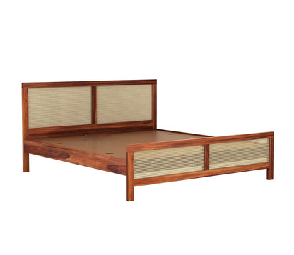 Solid Sheesham Wood King Size Bed with Cane Headboard & Footboard