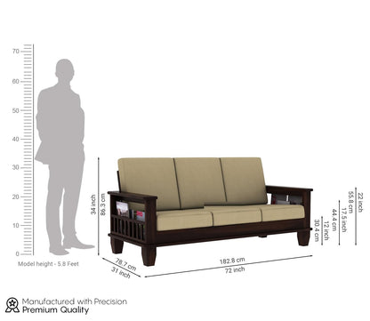 Premium Solid Sheesham Wood Sofa Set (3+1+1) with Storage Armrests
