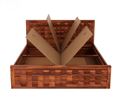 Sheesham Wood Queen Bed with Storage | Geometric Design