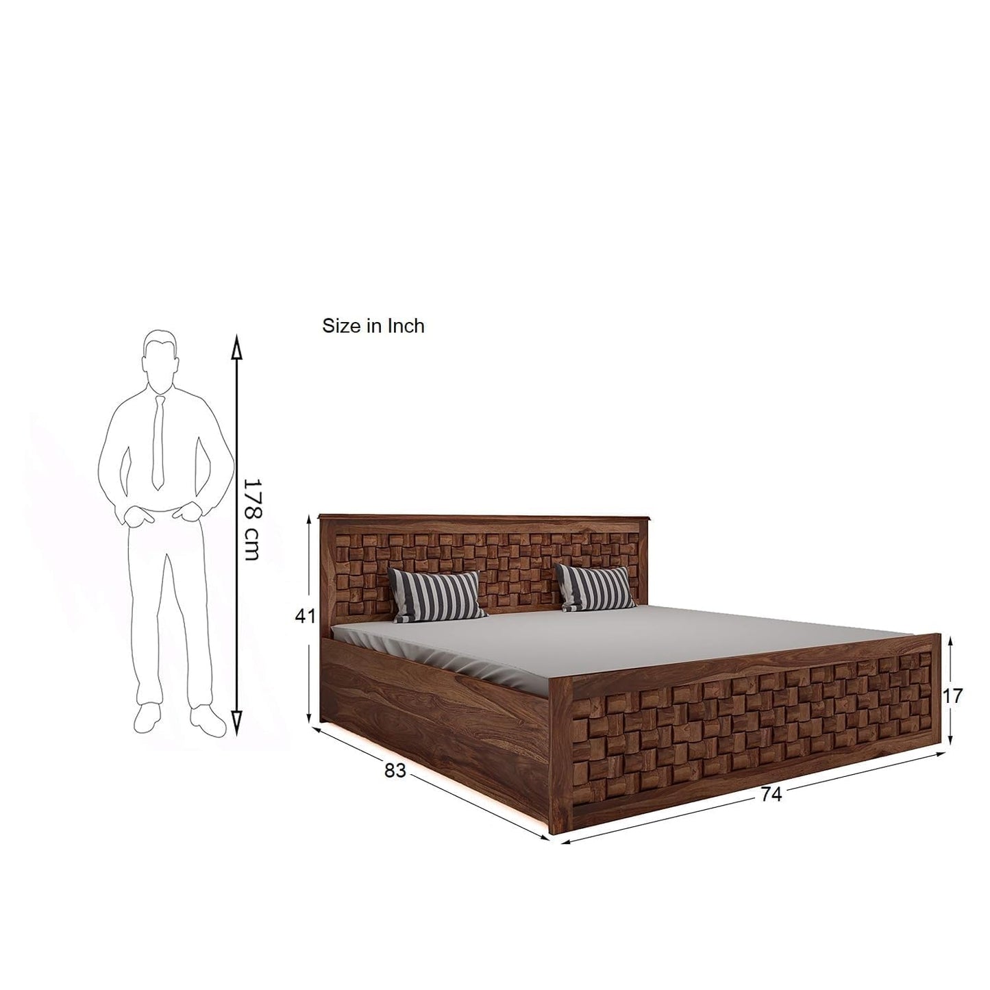 Premium Sheesham Wood Queen Size Bed with Box Storage