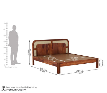 Premium Sheesham Wood King Size Bed with Cane Headboard
