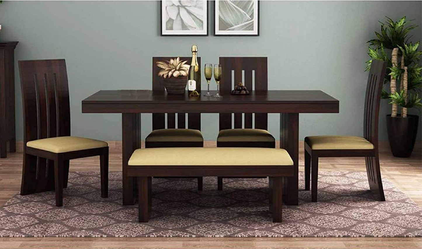 Mordern Solid Sheesham Wood 6 Seater Dining Table Set with Bench and chair