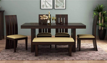 Mordern Solid Sheesham Wood 6 Seater Dining Table Set with Bench and chair