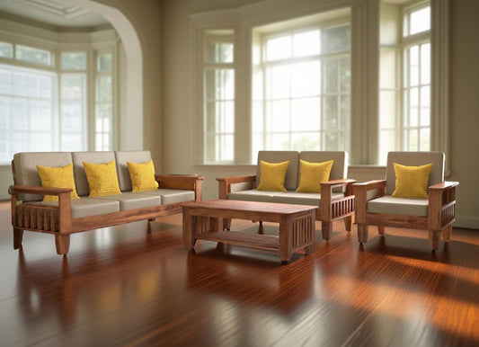 Sheesham Wood Premium Wooden Sofa Set 3+2+1 Seater | Living Room Furniture