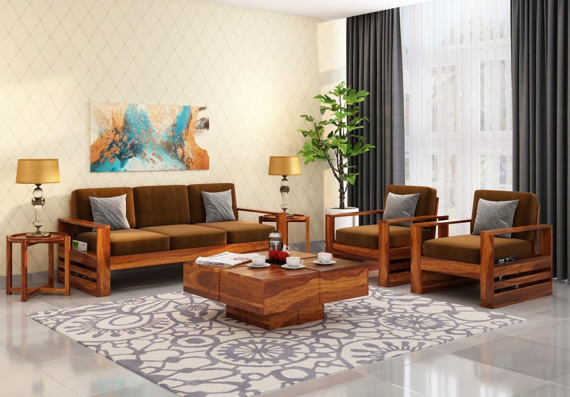 Wooden Sofa Set in Solid Sheesham Wood – 5 Seater ( 3+1+1 )