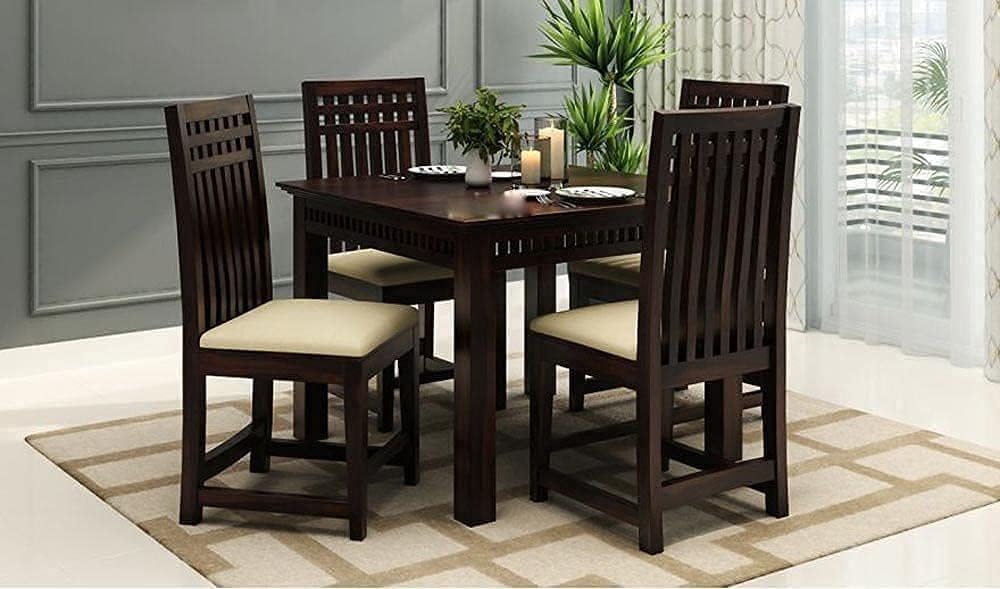 Solid Sheesham Wood 4 Seater Dining Table Set for Home & Kitchen