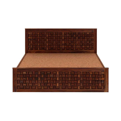 Premium Sheesham Wood Queen Size Bed with Hydraulic Storage & Woven Headboard
