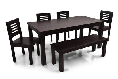 Solid Sheesham Wood 6 Seater Dining Table Set with Bench & Chairs