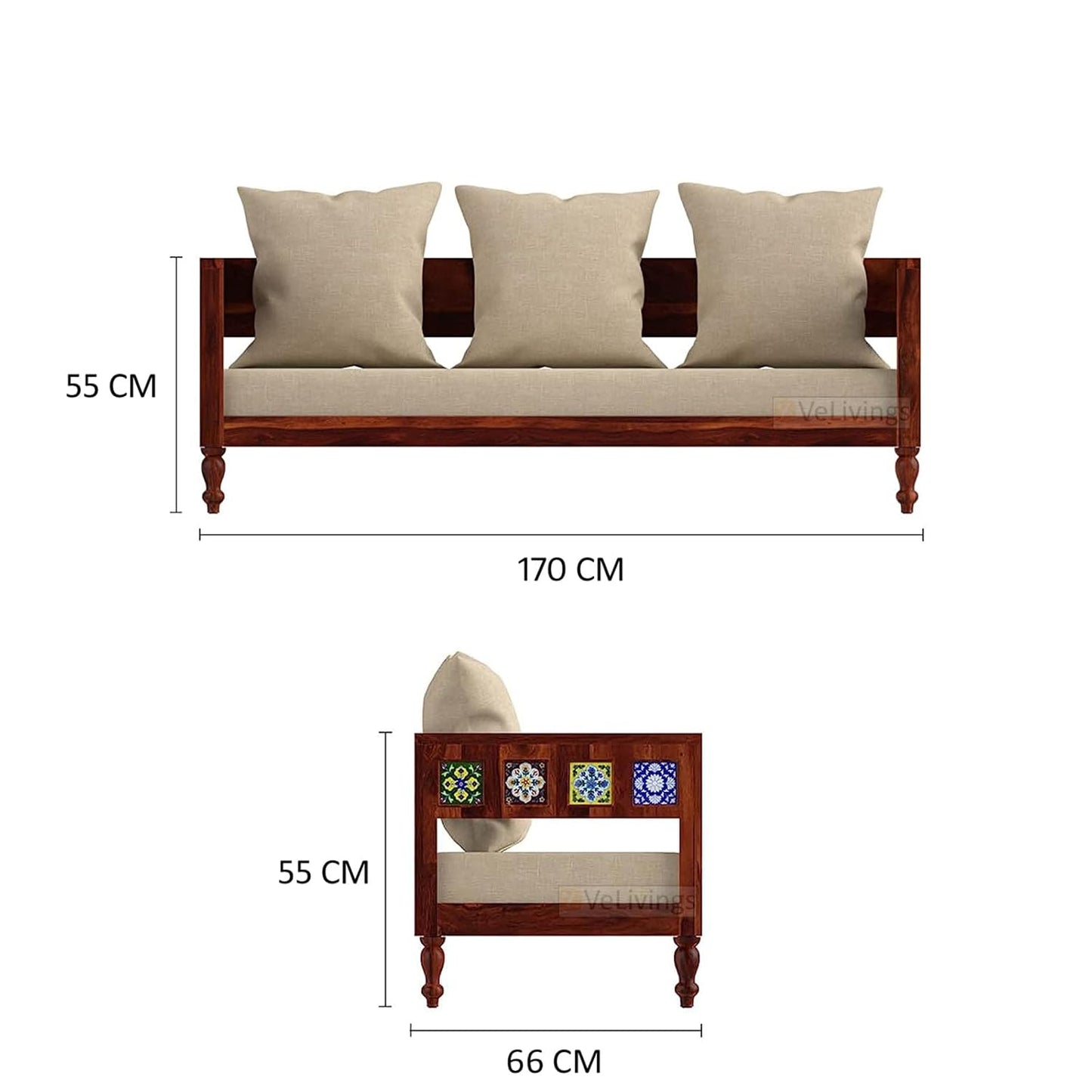 Premium Solid Sheesham Wood 3 Seater Sofa for living room