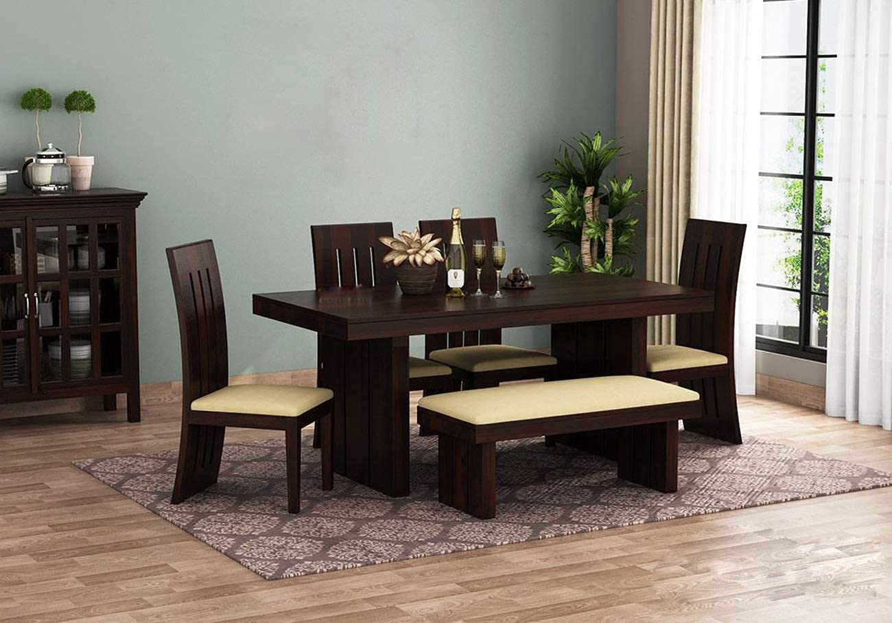 Mordern Solid Sheesham Wood 6 Seater Dining Table Set with Bench and chair