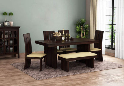 Mordern Solid Sheesham Wood 6 Seater Dining Table Set with Bench and chair