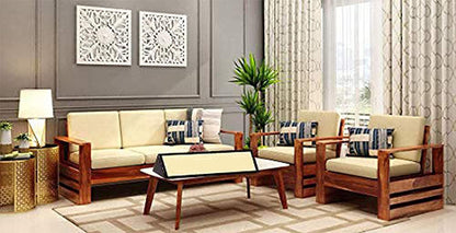Solid Sheesham Wood Sofa Set 3+1+1 Seater | Modern Wooden Sofa