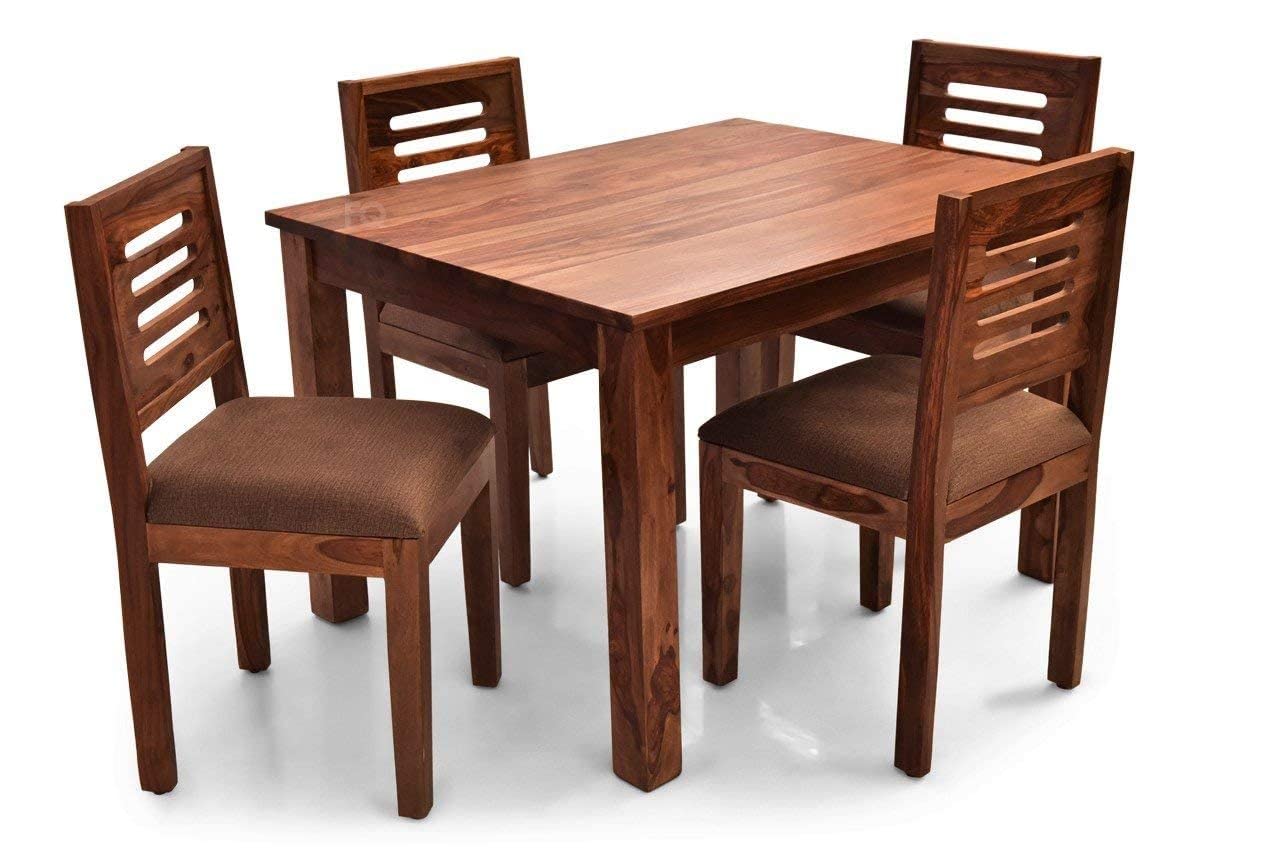 Solid Sheesham Wood 4 Seater Dining Table Set with Chairs