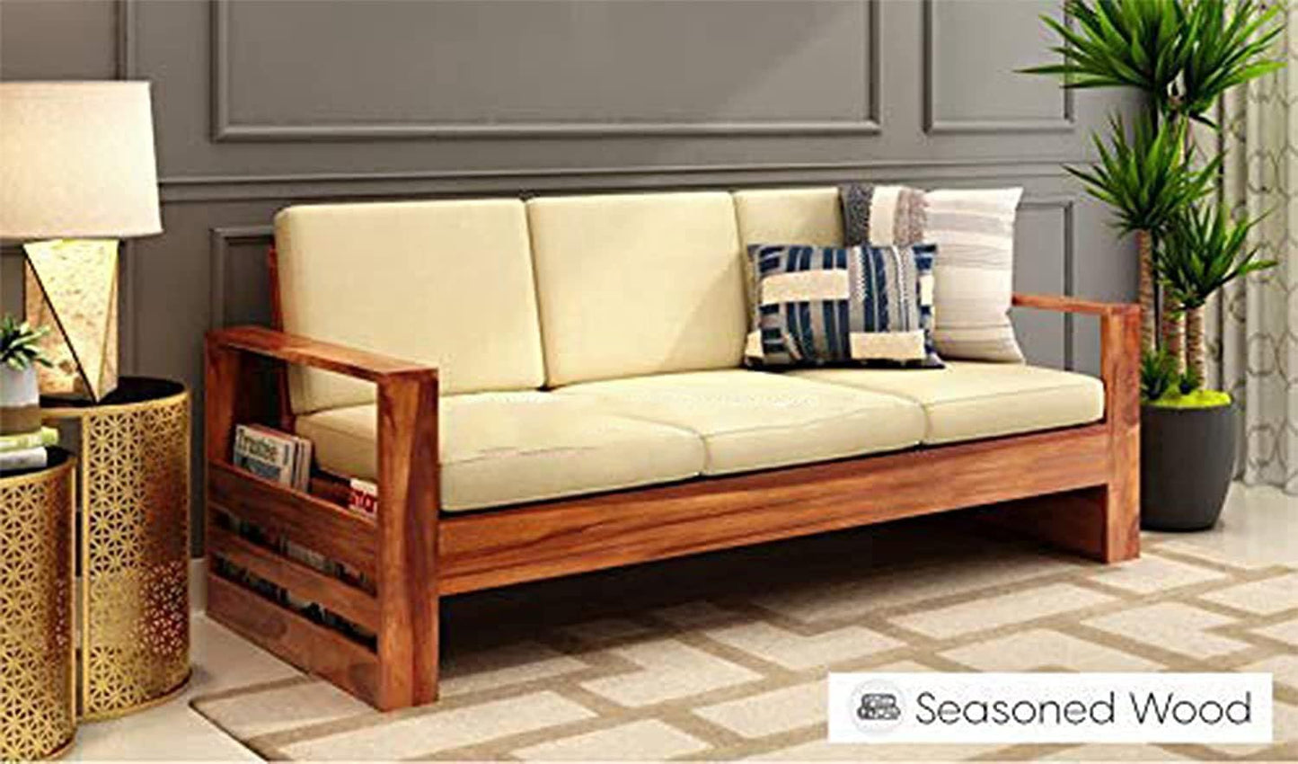 Solid Sheesham Wood Sofa Set 3+1+1 Seater | Modern Wooden Sofa