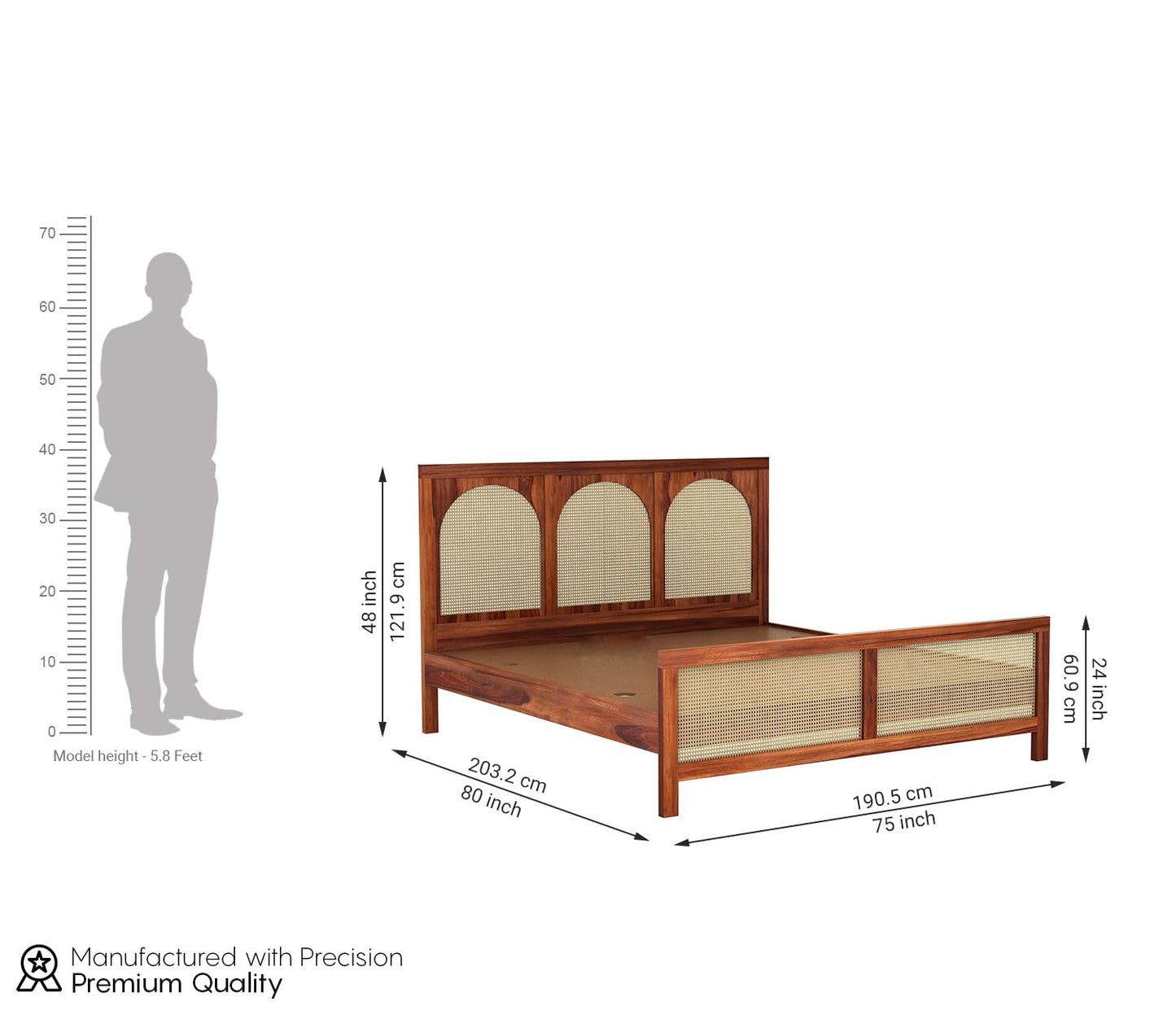 Premium Solid Sheesham Wood King Size Bed without storage