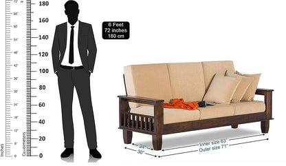 Modern Wooden 3 Seater Sofa Set | Solid Sheesham Wood