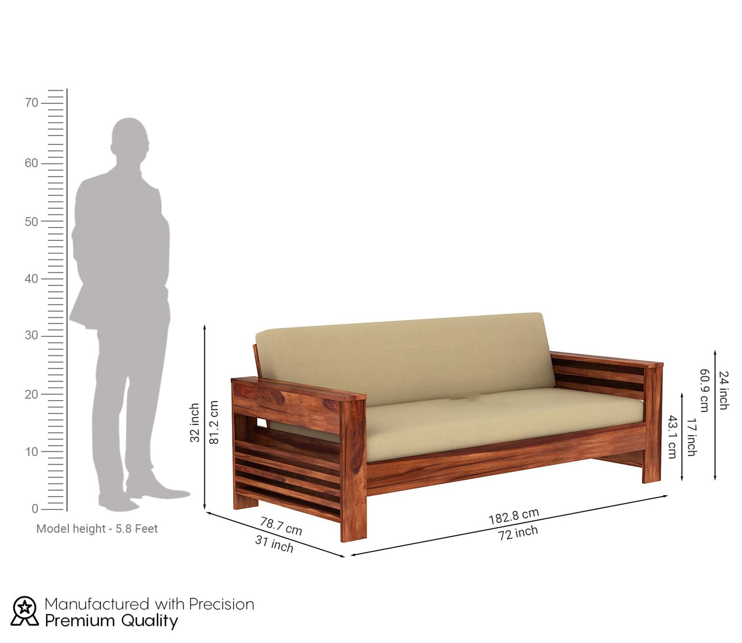 Mordern Solid Sheesham Wood Sofa Set 3+1+1 for living room