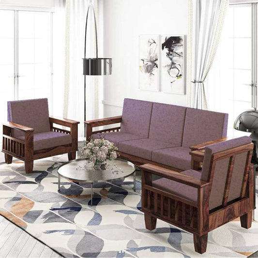 Solid Sheesham Wood Sofa Set 3+1+1 with Magazine Storage Armrest