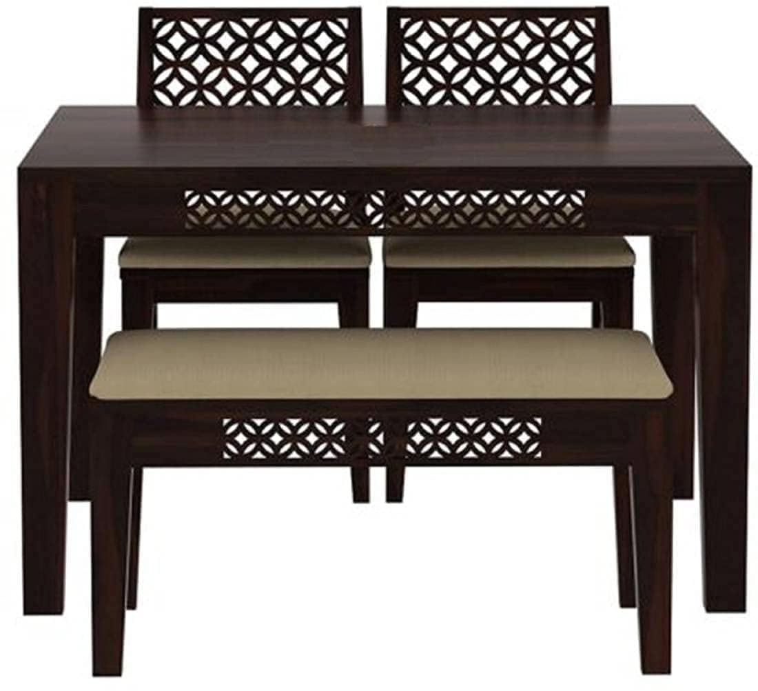 Solid Sheesham Wood 4 Seater Dining Table Set with Bench