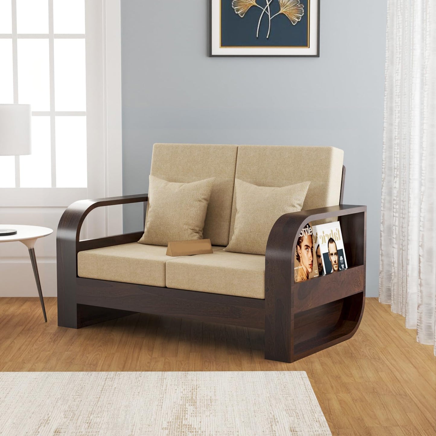 Solid Sheesham Wood 2 Seater Sofa for Living Room