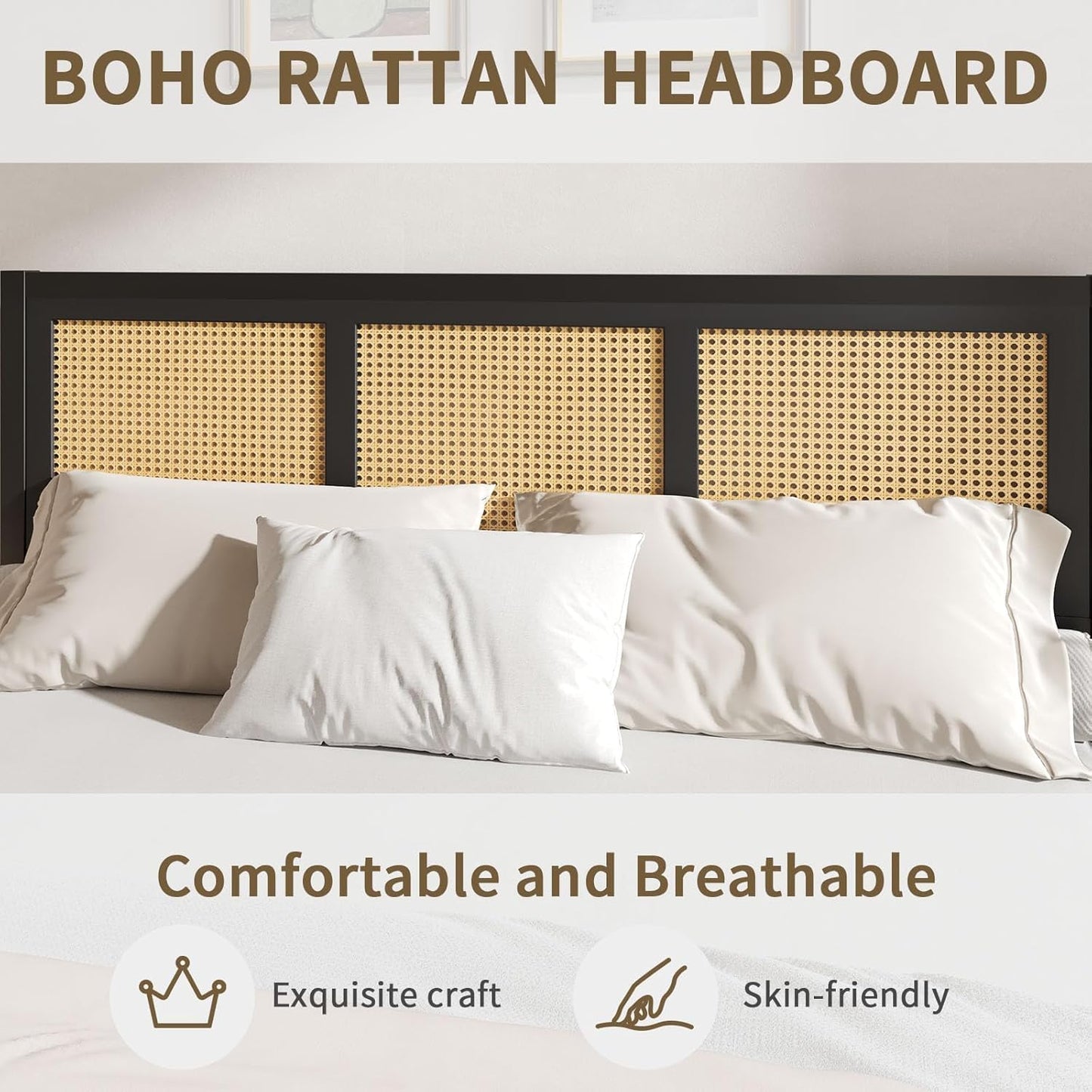 King Size Bed with Rattan Cane Panels | Strong Metal Frame Bed
