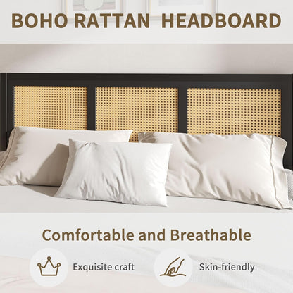 King Size Bed with Rattan Cane Panels | Strong Metal Frame Bed