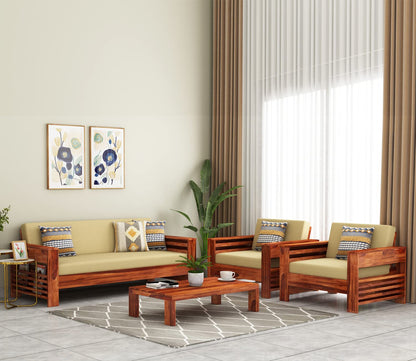 Modern Sheesham Wood 3+1+1 Sofa with Storage Armrest