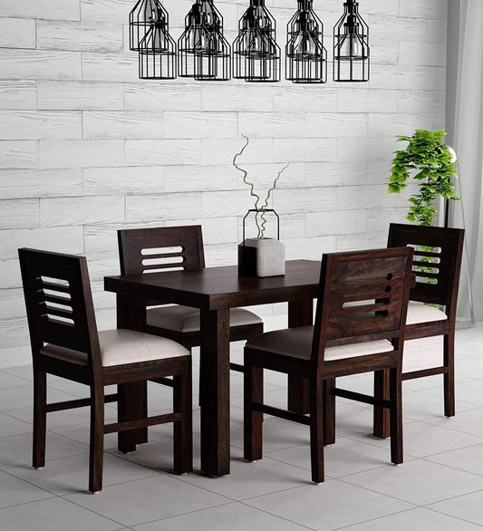 Solid Sheesham Wood 4 Seater Dining Table Set with Chairs