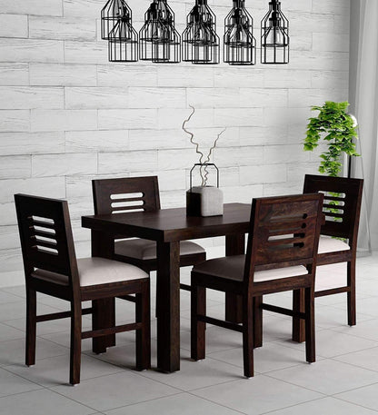 Solid Sheesham Wood 4 Seater Dining Table Set with Chairs