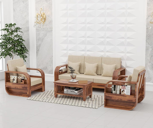 Sheesham Wood Living Room Sofa Set with Storage Armrests ( 3+1+1 )